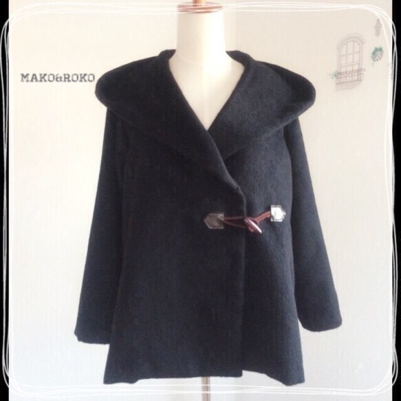 黒【ロング丈】高級ウール混フーデットコート❤︎