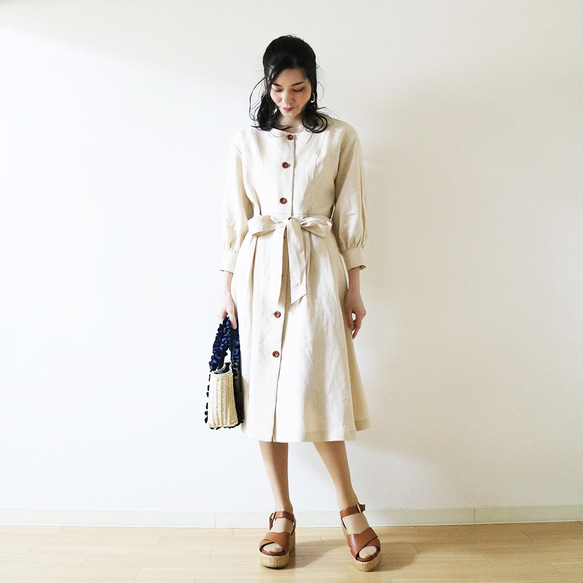 新 [Ivory] 高品質法國亞麻 100% volume sleeve 2way gown dress♥ 第2張的照片