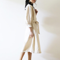 新 [Ivory] 高品質法國亞麻 100% volume sleeve 2way gown dress♥ 第4張的照片