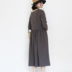 春季秋季【炭灰色】中等厚度柔軟棉麻布料★蓬鬆收腰洋裝☆ 第4張的照片