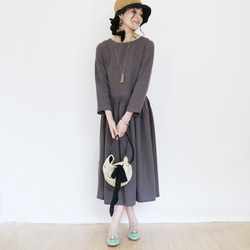 春季秋季【炭灰色】中等厚度柔軟棉麻布料★蓬鬆收腰洋裝☆ 第6張的照片