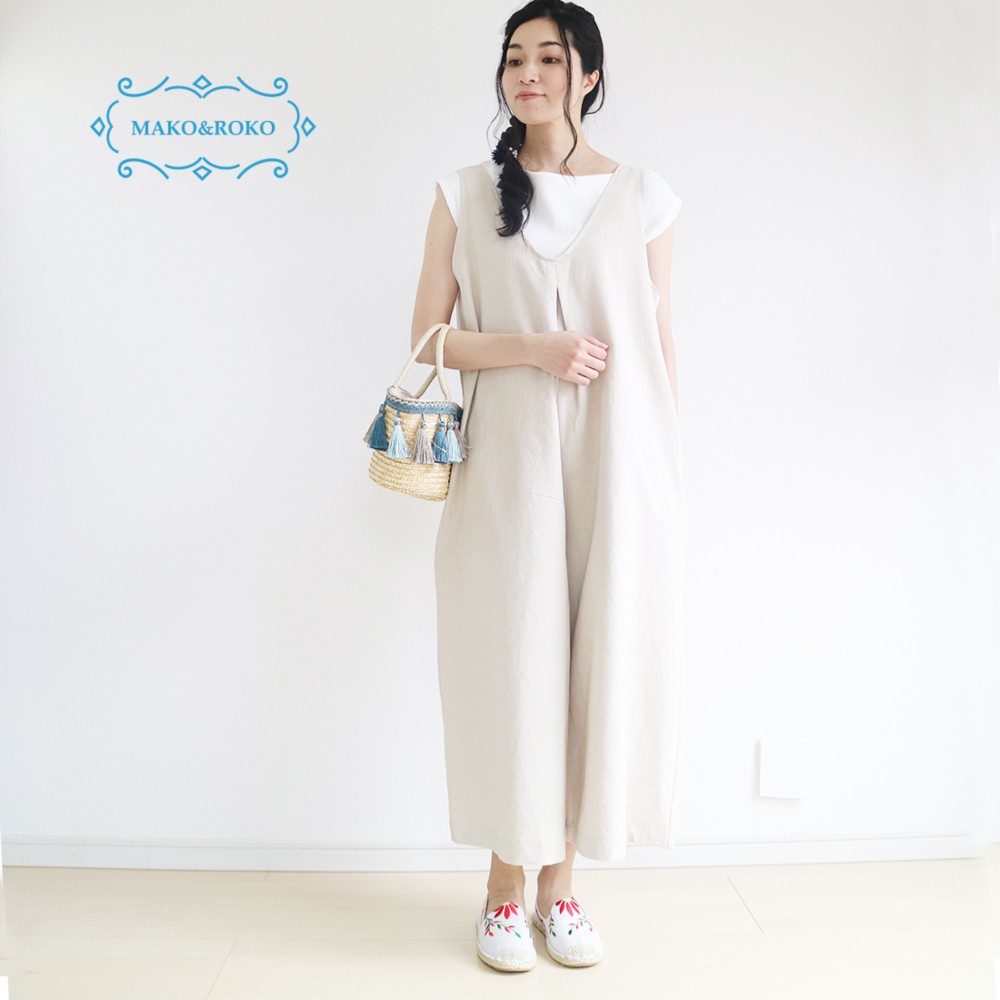 春～秋【ナチュラル】リラックス綿麻ふんわり大人コーデサロペット♥