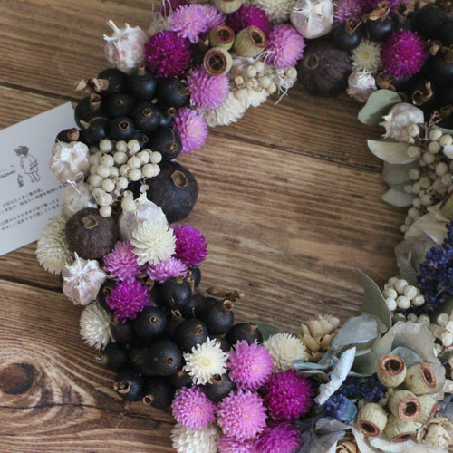 ナチュラルリース千日紅紫陽花