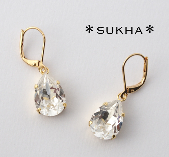 スワロフスキーのしずくビジューピアス(L size) G ピアス（フック