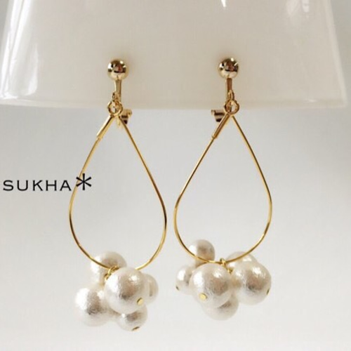 HMフープイヤリングノンホールピアスゴールドパールホエール鯨