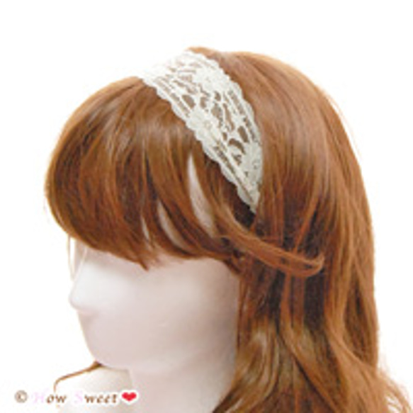 【HowSweet＊】lace hair band ［Cream Yellow］ 1枚目の画像