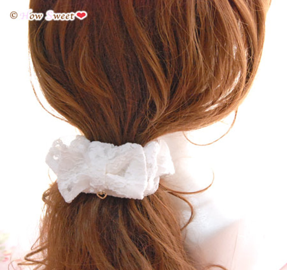 【HowSweet＊】Lace Ribbon Chouchou*［white］ 3枚目の画像