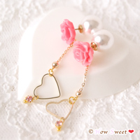 【HowSweet＊】薔薇とハートのパールキャッチ・ピアス