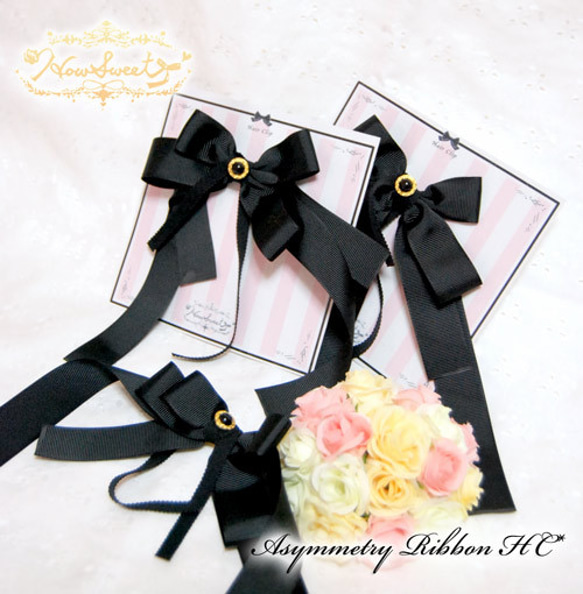 【HowSweet＊】Asymmetry Ribbon HC*［Black］ 3枚目の画像