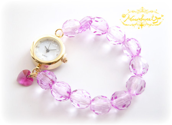 【HowSweet＊】クリアビーズのDolly Summer Watch*［purple］ 2枚目の画像