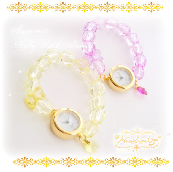 【HowSweet＊】クリアビーズのDolly Summer Watch*［purple］ 4枚目の画像