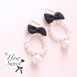 ribbon pearl pierce*black 2枚目の画像