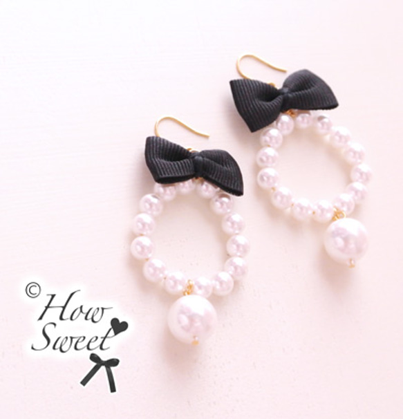 ribbon pearl pierce*black 2枚目の画像