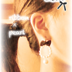 ribbon pearl pierce*black 3枚目の画像