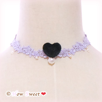 【HowSweet＊】Heart Lace Choker*［lavender］