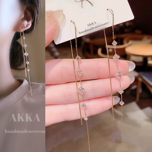 18kゴールド◇ビジューのチェーンイヤリング 樹脂イヤリングアメリカン