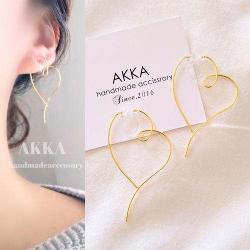 Ops. ピアス レディース ハート フープピアス 金属アレルギー