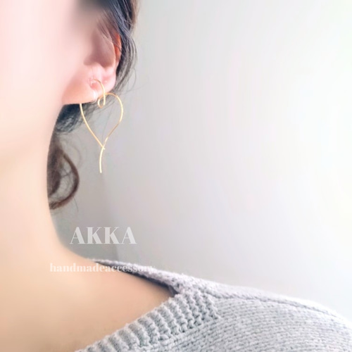 18kgp◇ハートの樹脂イヤリング フープイヤリングフープピアス ハート 