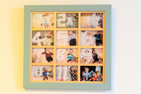 『Creema限定』メモリアル12枚の壁掛けフォトフレーム　青色 1枚目の画像