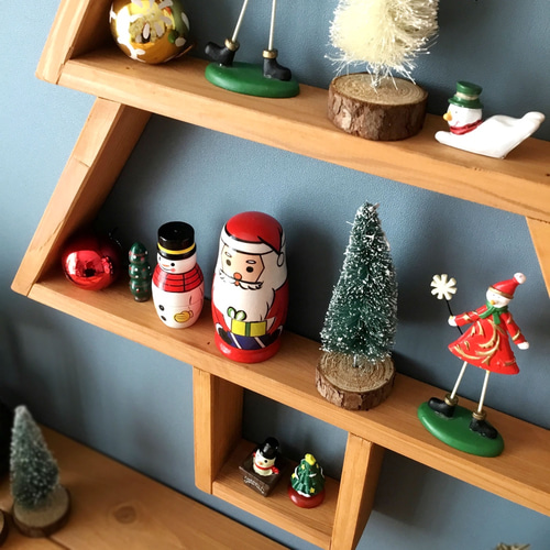 壁掛け【ツリー/ウォールシェルフ】Walnut/飾り棚/薄型/クリスマスツリー