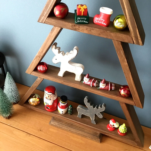 壁掛け【ツリー/ウォールシェルフ】Walnut/飾り棚/薄型/クリスマスツリー