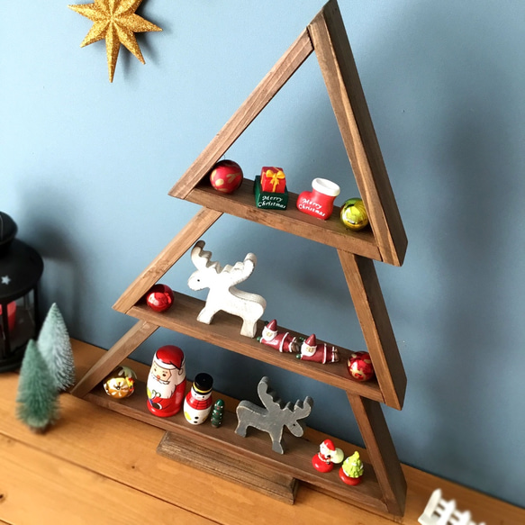 【TREE/スタンドシェルフ】walnut/飾り棚/薄型/クリスマスツリー 5枚目の画像