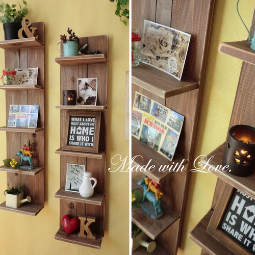 2個セット/縦長5段ロングシェルフ】アンティーク/ウォールシェルフ 棚