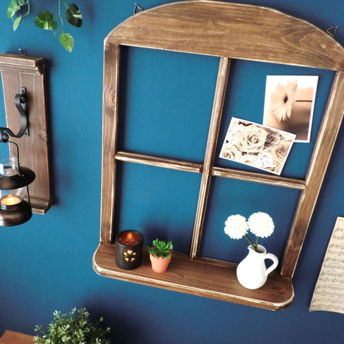 木製ウィンドウフレーム 】アンティーク風 窓枠シェルフ 棚・シェルフ