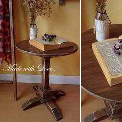【丸型サイドテーブル】アンティーク風コーヒーテーブル/直径38cm 1枚目の画像