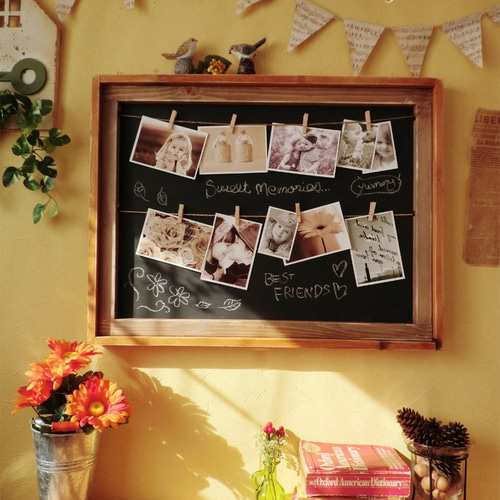 63×49cm] 木製黒板フォトフレーム/アンティーク風クリップフォト