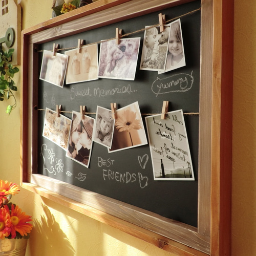 63×49cm] 木製黒板フォトフレーム/アンティーク風クリップフォト