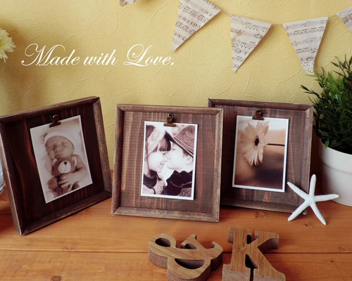 立て掛けフォトフレーム3点set】アンティーク風 写真立て
