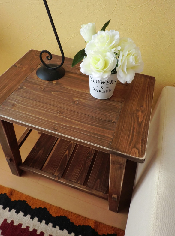 【木製サイドテーブル】ベッドサイドテーブル/ベンチ 3枚目の画像