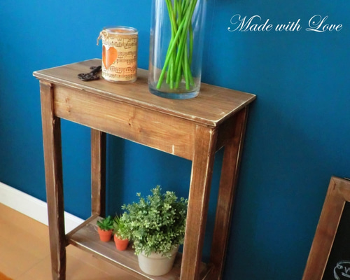 75cm【木製スリムテーブル-A】花台/アンティーク/フラワースタンド/玄関
