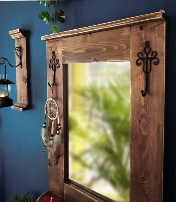 【アンティーク ウォールミラー】フック付き/壁掛け鏡/アンティーク 2枚目の画像