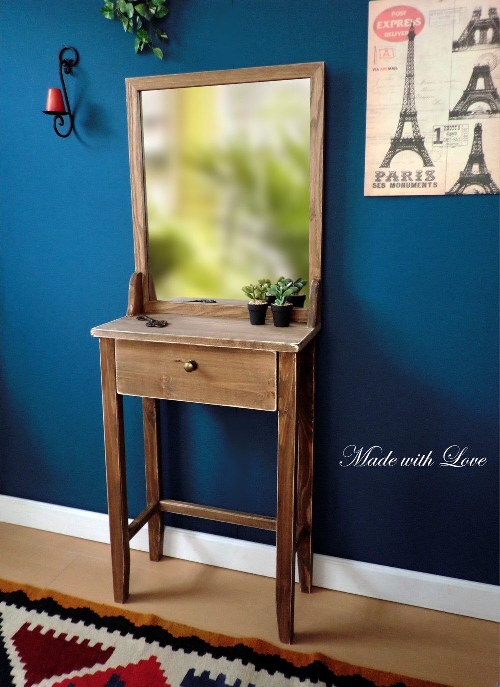 ドレッサー　鏡台　コンパクト　木製 ドレッサー コンパクト ドレッサーデスク 化粧台 スツール付き