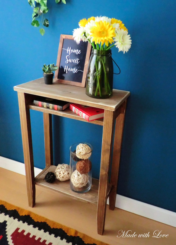 75cm【木製スリムテーブル-A】花台/アンティーク/フラワースタンド/玄関