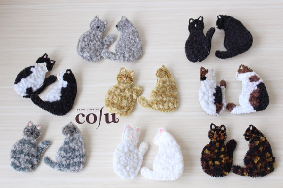 【前向き猫さん】オートクチュール刺繍ブローチ　 4枚目の画像