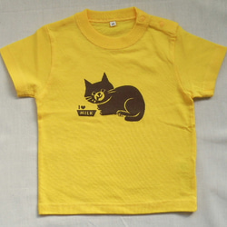 ベビー半袖Tシャツ ネコ イエロー 80cm 1枚目の画像