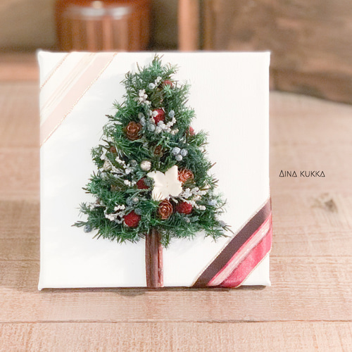 Xmas[ツリーキャンバスアレンジ]プリザーブド×ドライフラワー