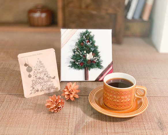 Xmas[Flower & Coffee SET]ツリーキャンバス+選べるメッセージドリップバック 2枚目の画像