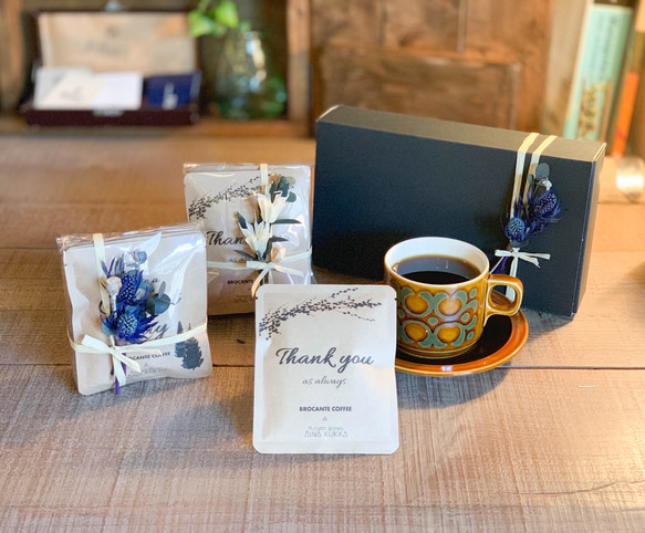 [COFFEE GIFT SET]メッセージドリップバック5個+ミニ花束1点 2枚目の画像