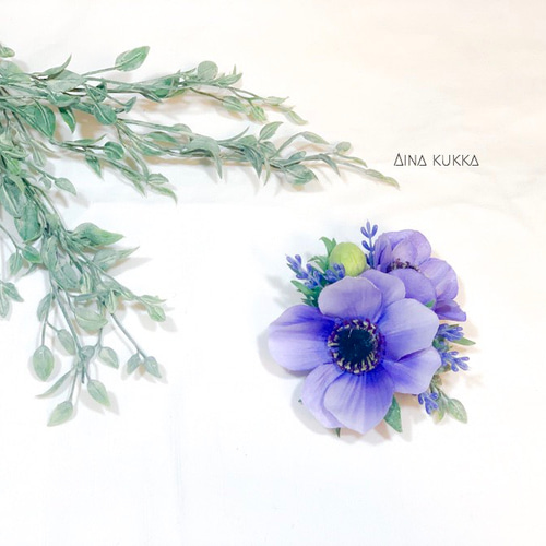 アネモネとラベンダーのコサージュ・ブローチ]アーティフィシャル  