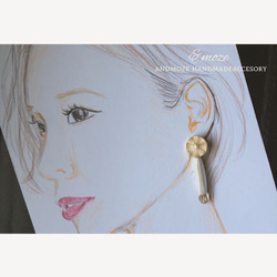 オトナ女子のシンプルウッドパール耳飾り 2枚目の画像