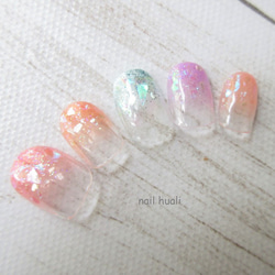 ジェルネイルチップ キラキラ夏カラーグラデーションネイルチップ