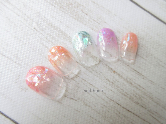 グラデーションネイルチップセット ジェルネイルチップ キラキラ夏カラーグラデーションネイルチップ