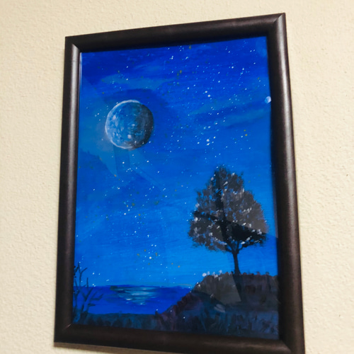 シルエットの抽象画 アクリル画 絵画 シルエット風景 ブルー 絵画 にゃんこ工房 通販 9938142｜Creema