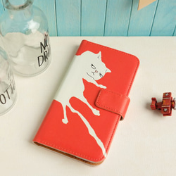 【sold out】 やる気のない猫/赤　手帳型スマホケース 4枚目の画像