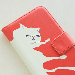 【sold out】 やる気のない猫/赤　手帳型スマホケース 3枚目の画像