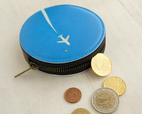ひこうきぐも　小さなポーチ　✶ コインケース 小物入れ 飛行機 星 夏 ブルー 3枚目の画像